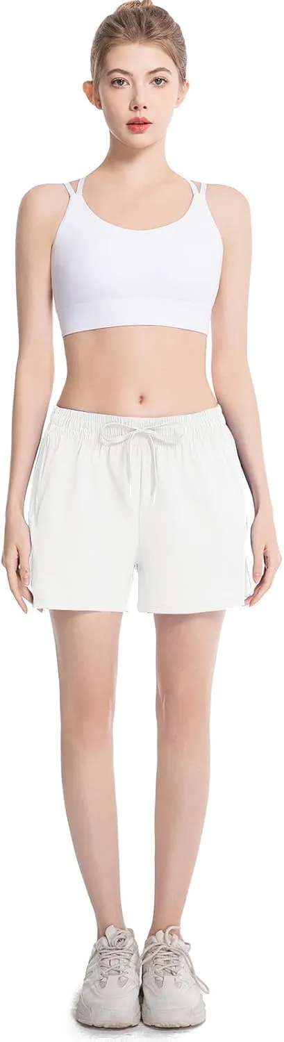 NEXSONIC Womens Athletic Shorts High Waist 4 Inch Running Shorts with Linear Quick Dry Workout Active Gym Hiking Shorts