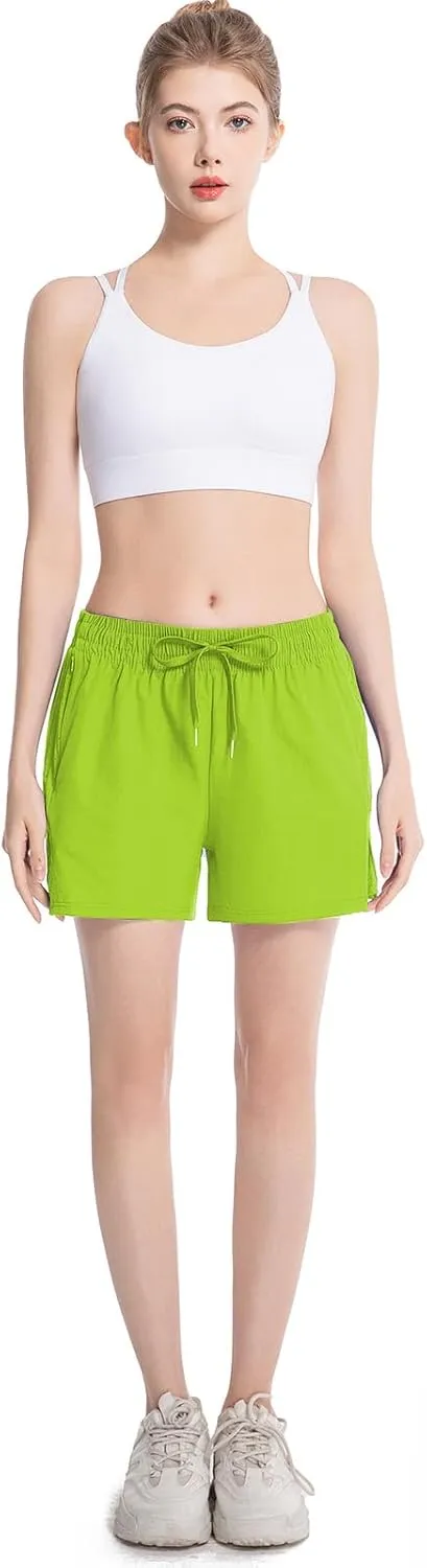 NEXSONIC Womens Athletic Shorts High Waist 4 Inch Running Shorts with Linear Quick Dry Workout Active Gym Hiking Shorts