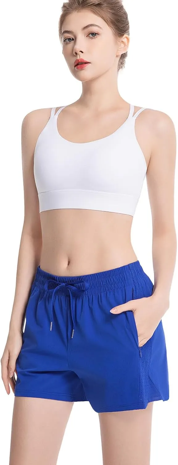 NEXSONIC Womens Athletic Shorts High Waist 4 Inch Running Shorts with Linear Quick Dry Workout Active Gym Hiking Shorts