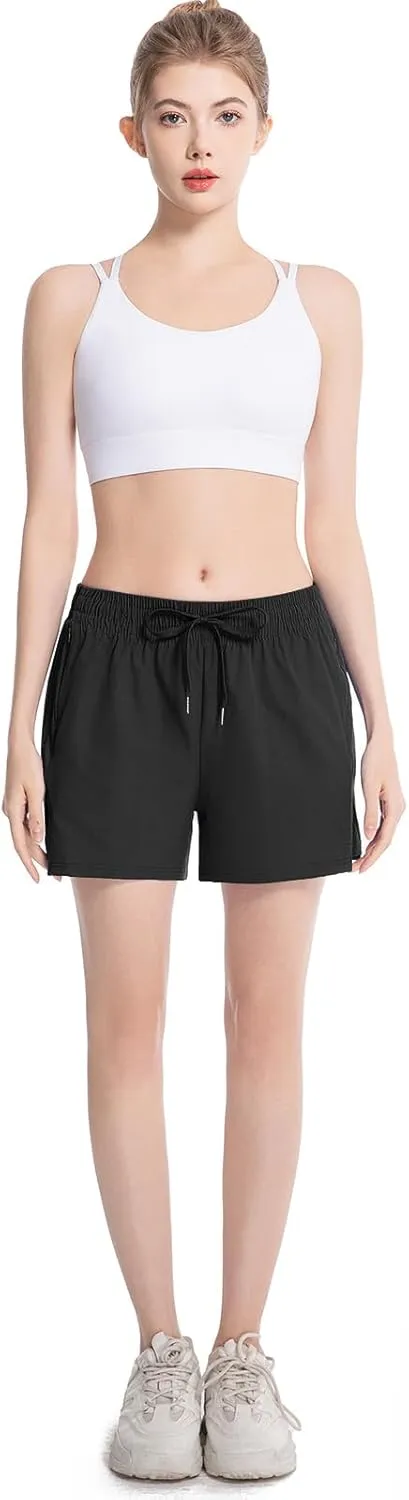 NEXSONIC Womens Athletic Shorts High Waist 4 Inch Running Shorts with Linear Quick Dry Workout Active Gym Hiking Shorts