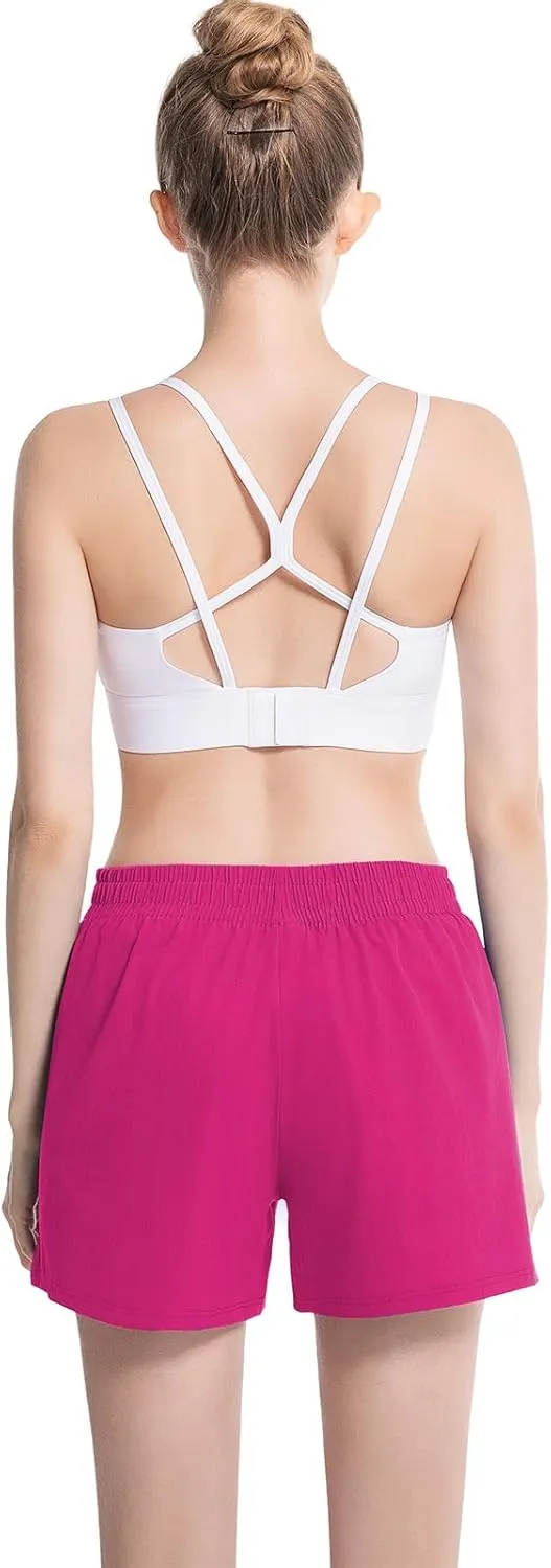 NEXSONIC Womens Athletic Shorts High Waist 4 Inch Running Shorts with Linear Quick Dry Workout Active Gym Hiking Shorts