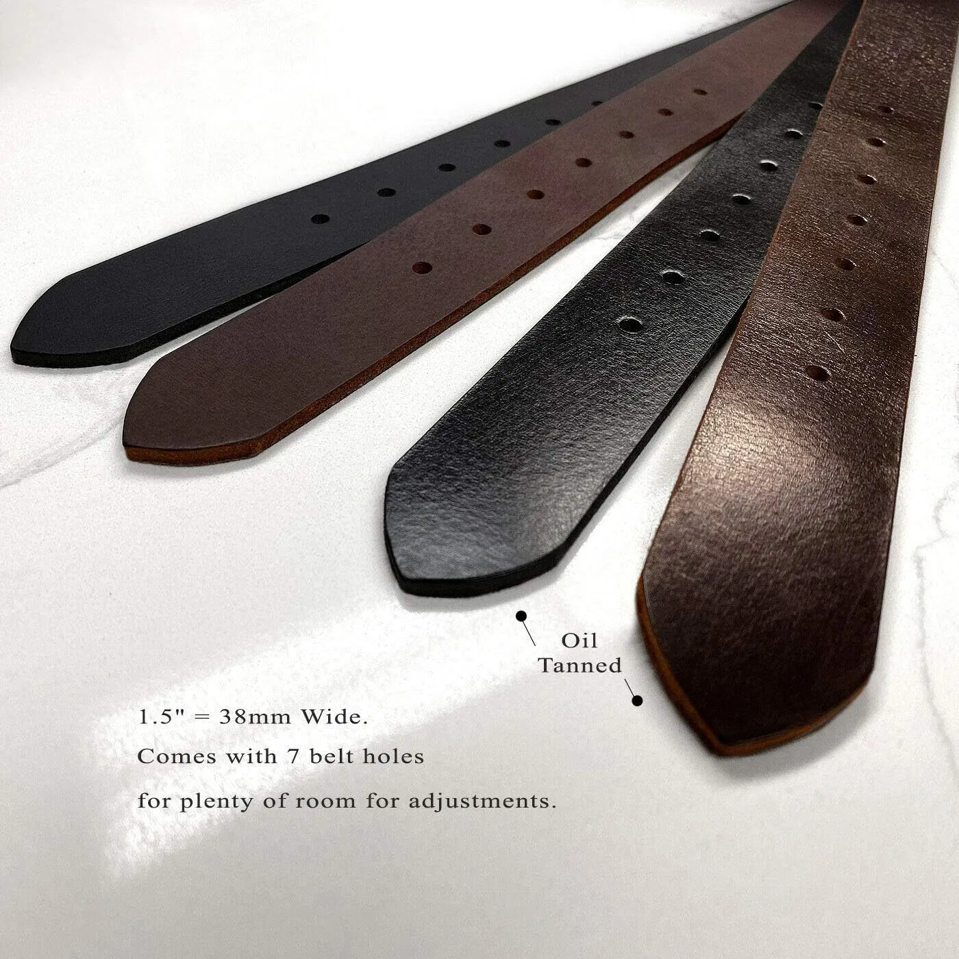 One Piece Full Grain Buffalo Leather Replacement Belt Strap 1-1/2" wide, Big and Tall Size Up to 60"