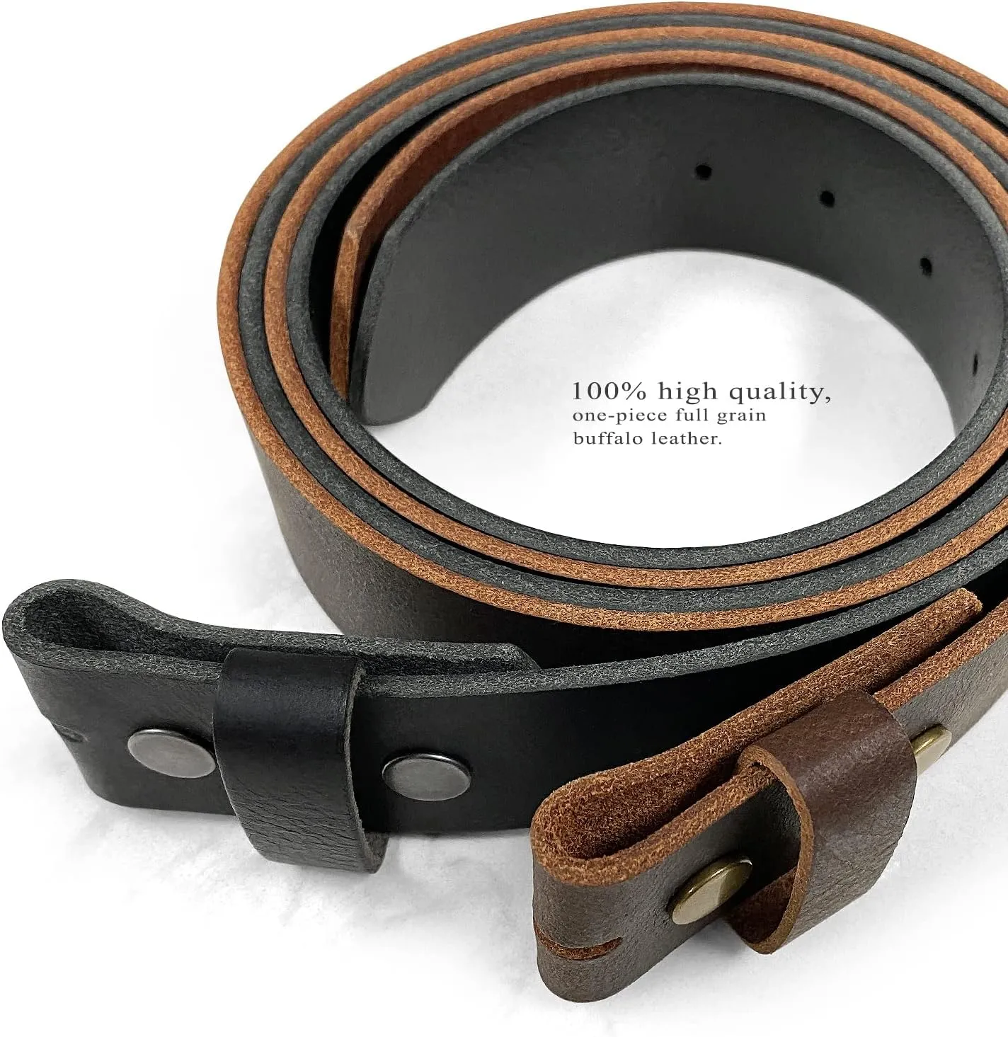 One Piece Full Grain Buffalo Leather Replacement Belt Strap 1-1/2" wide, Big and Tall Size Up to 60"
