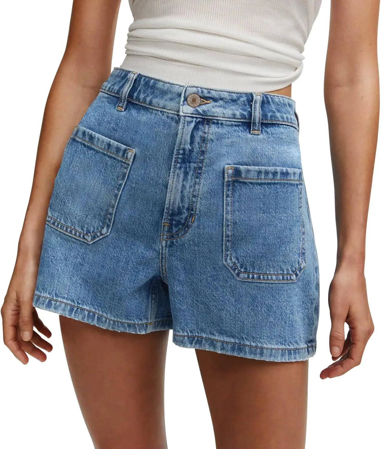 onlypuff Women Denim Shorts Cut Off Mid Rise Frayed Jean Shorts