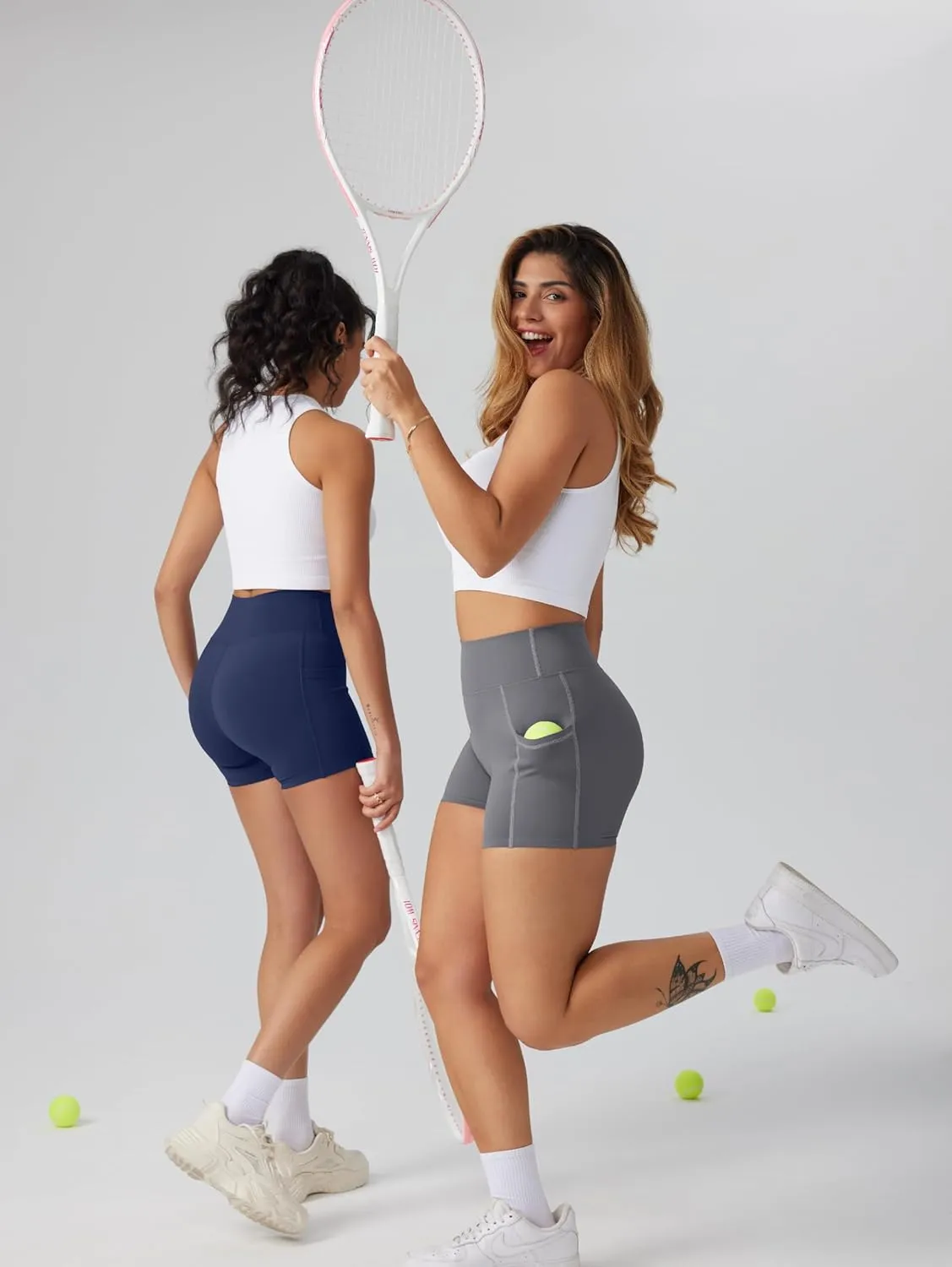 OQQ High Waist Shorts for Women's with Deep Pockets Tummy Control Yoga Athletic Workout Running Shorts