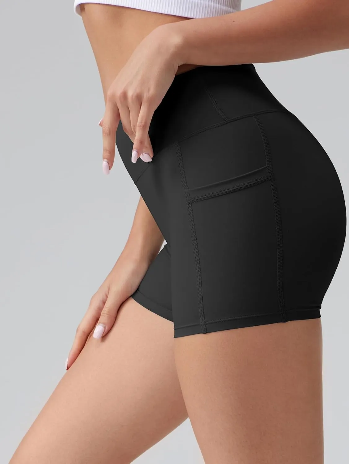 OQQ High Waist Shorts for Women's with Deep Pockets Tummy Control Yoga Athletic Workout Running Shorts