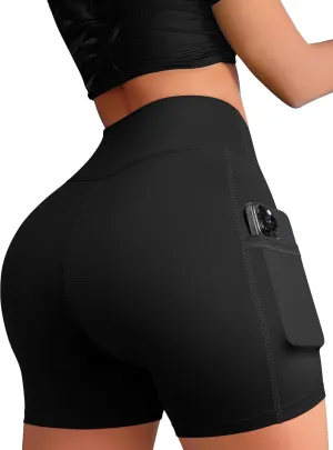 OQQ High Waist Shorts for Women's with Deep Pockets Tummy Control Yoga Athletic Workout Running Shorts