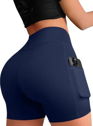 OQQ High Waist Shorts for Women's with Deep Pockets Tummy Control Yoga Athletic Workout Running Shorts
