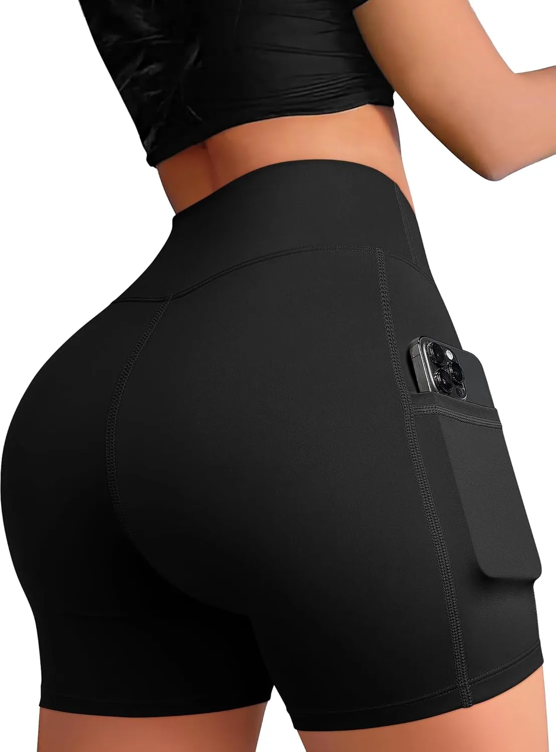 OQQ High Waist Shorts for Women's with Deep Pockets Tummy Control Yoga Athletic Workout Running Shorts