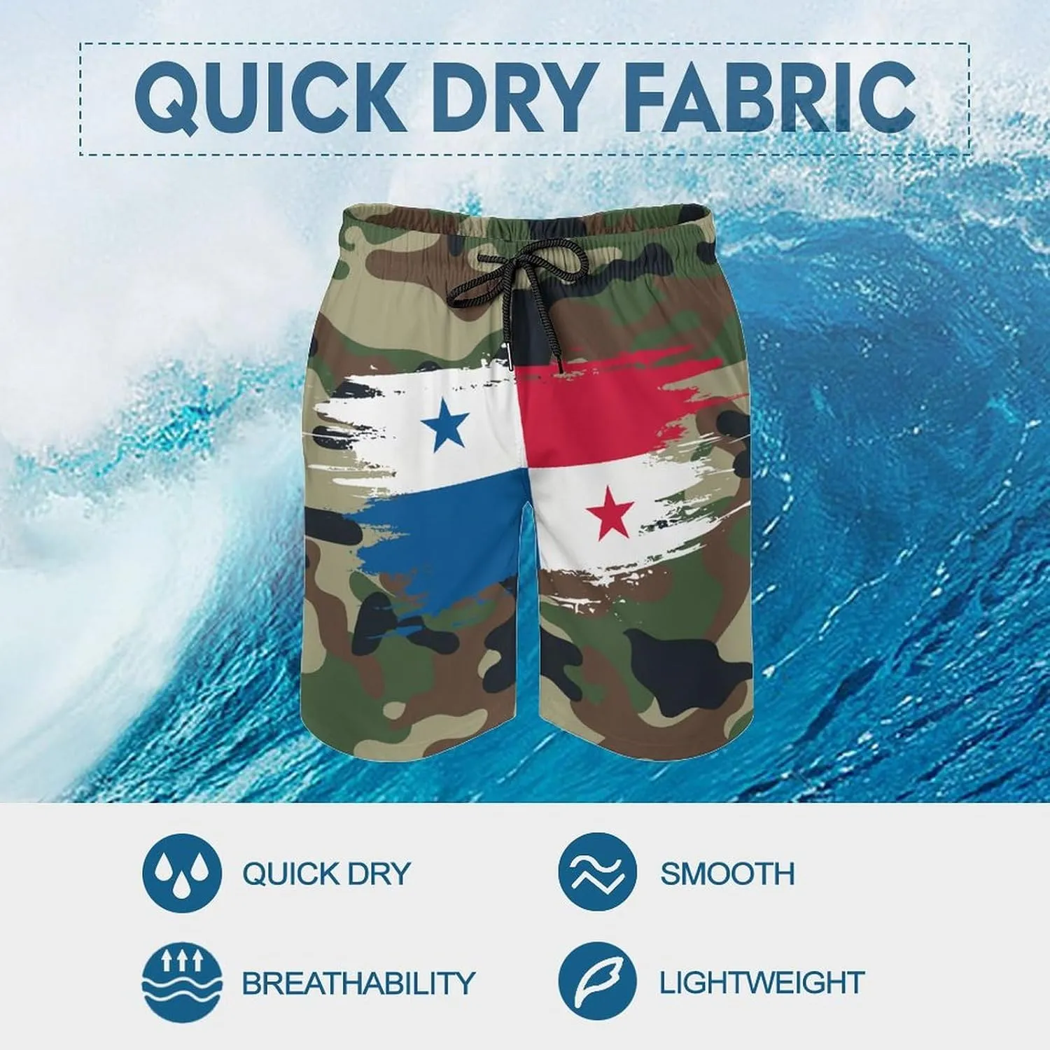Panama Flag Hand Drawn Men's Swim Trunks Beach Board Shorts Surf Quick Dry Swimsuit Swim Shorts,