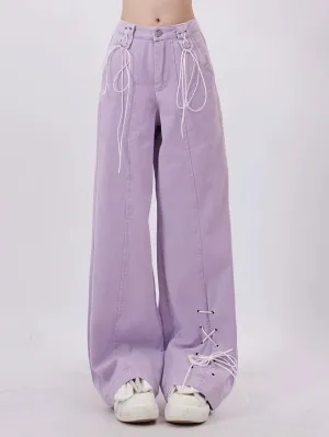 Pants Purple Lace-up Wide