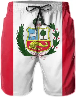 Peru Flag Swim Trunks Quick Dry Board Shorts with Mesh Lining Beach Shorts Printed Shorts Swimwear