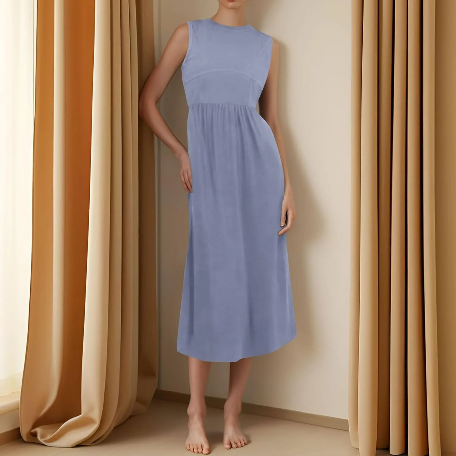 Plus Size Dresses for Curvy Women Summer Tank Dress Cute Sundress Sleeveless Wrap Dress Midi Aline Dresses with Pocket