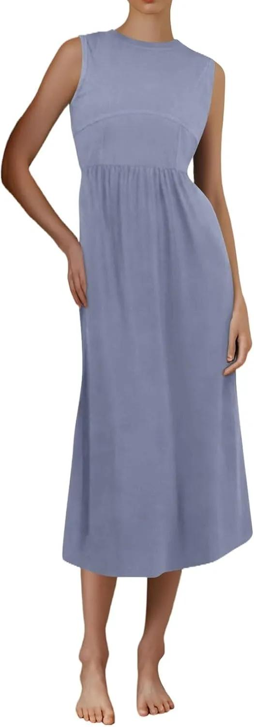 Plus Size Dresses for Curvy Women Summer Tank Dress Cute Sundress Sleeveless Wrap Dress Midi Aline Dresses with Pocket