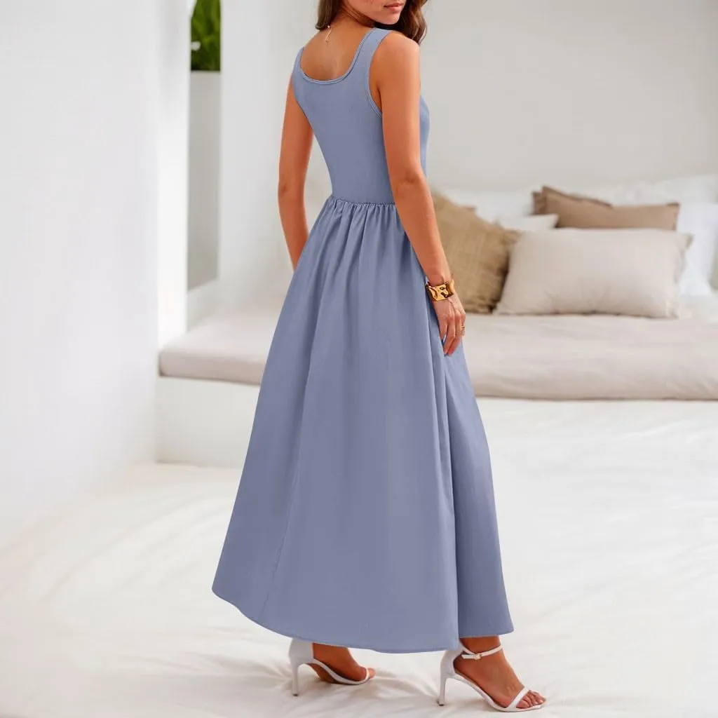 Plus Size Dresses for Curvy Women Summer Tank Dress Cute Sundress Sleeveless Wrap Dress Midi Aline Dresses with Pocket