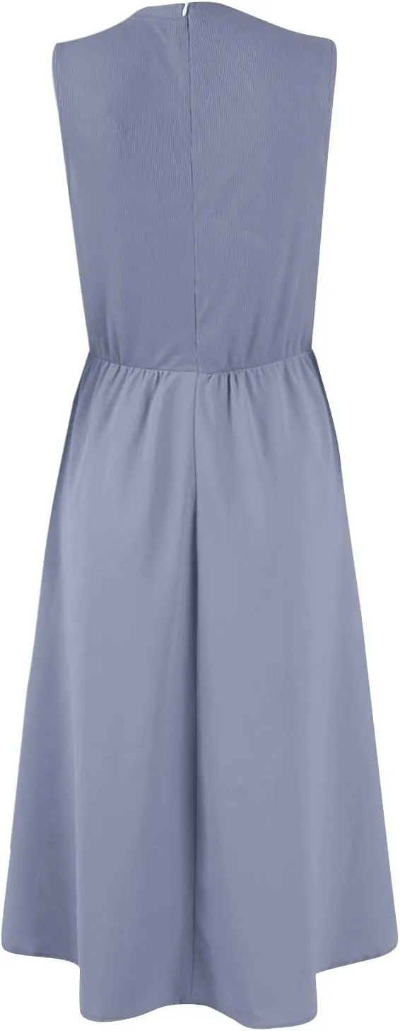 Plus Size Dresses for Curvy Women Summer Tank Dress Cute Sundress Sleeveless Wrap Dress Midi Aline Dresses with Pocket