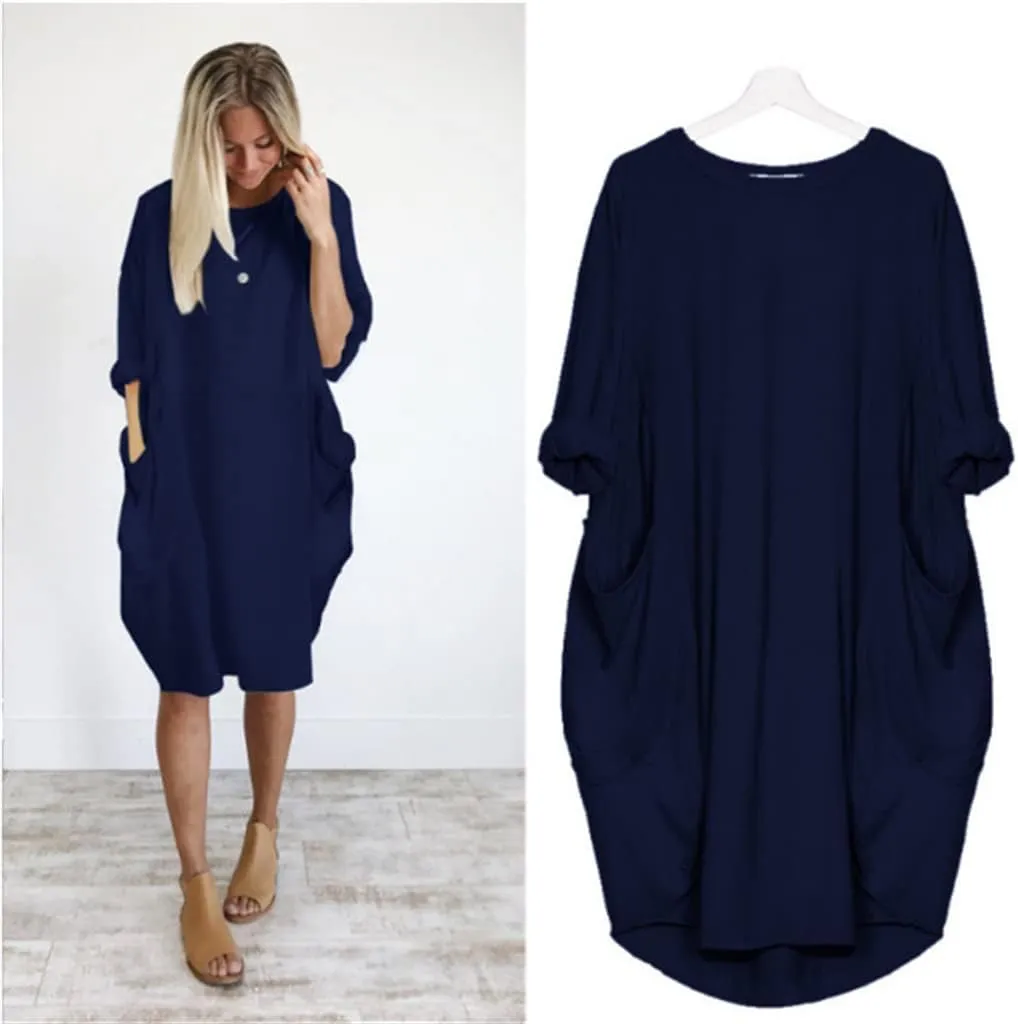 Plus Size Dresses for Women Summer Long Sleeve Crewneck Loose Fit Midi Dresses Fashion Trendy Casual Dressy 2025