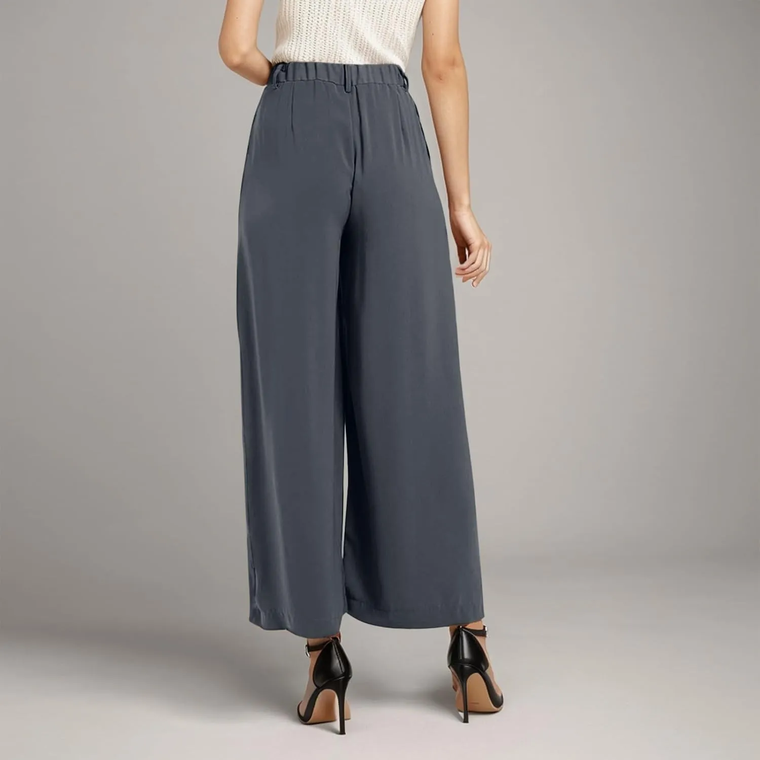 Plus Size Wide Leg Pants with Pockets Flowy Summer Palazzo High Waist Elastic Lounge Trouser Straight Wide Leg Pants