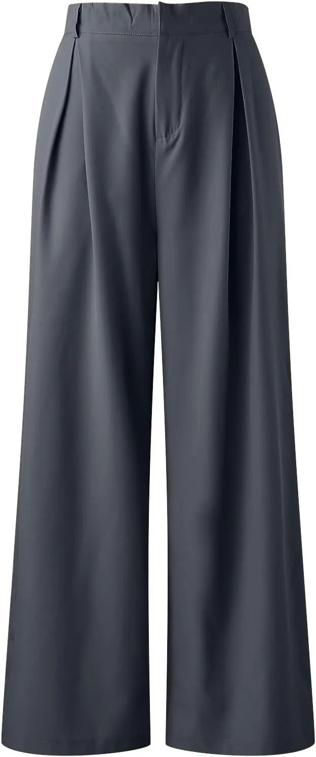 Plus Size Wide Leg Pants with Pockets Flowy Summer Palazzo High Waist Elastic Lounge Trouser Straight Wide Leg Pants