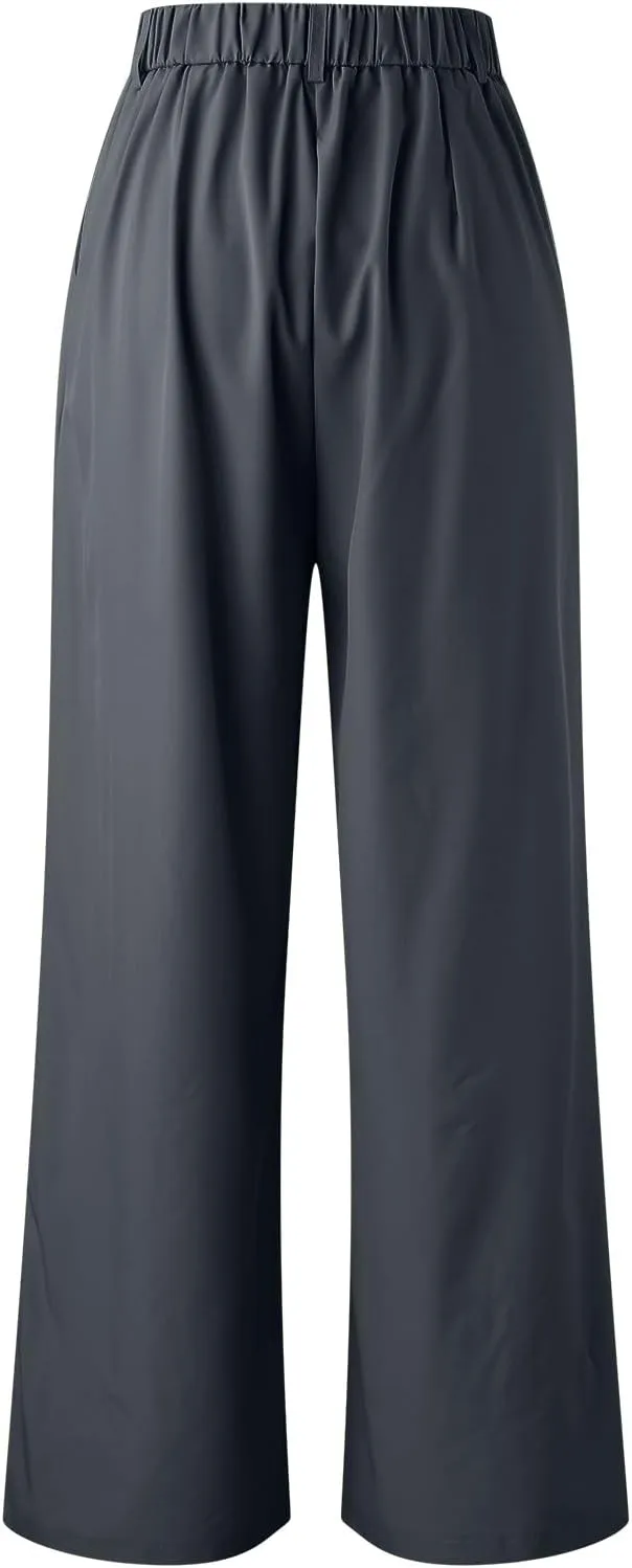 Plus Size Wide Leg Pants with Pockets Flowy Summer Palazzo High Waist Elastic Lounge Trouser Straight Wide Leg Pants