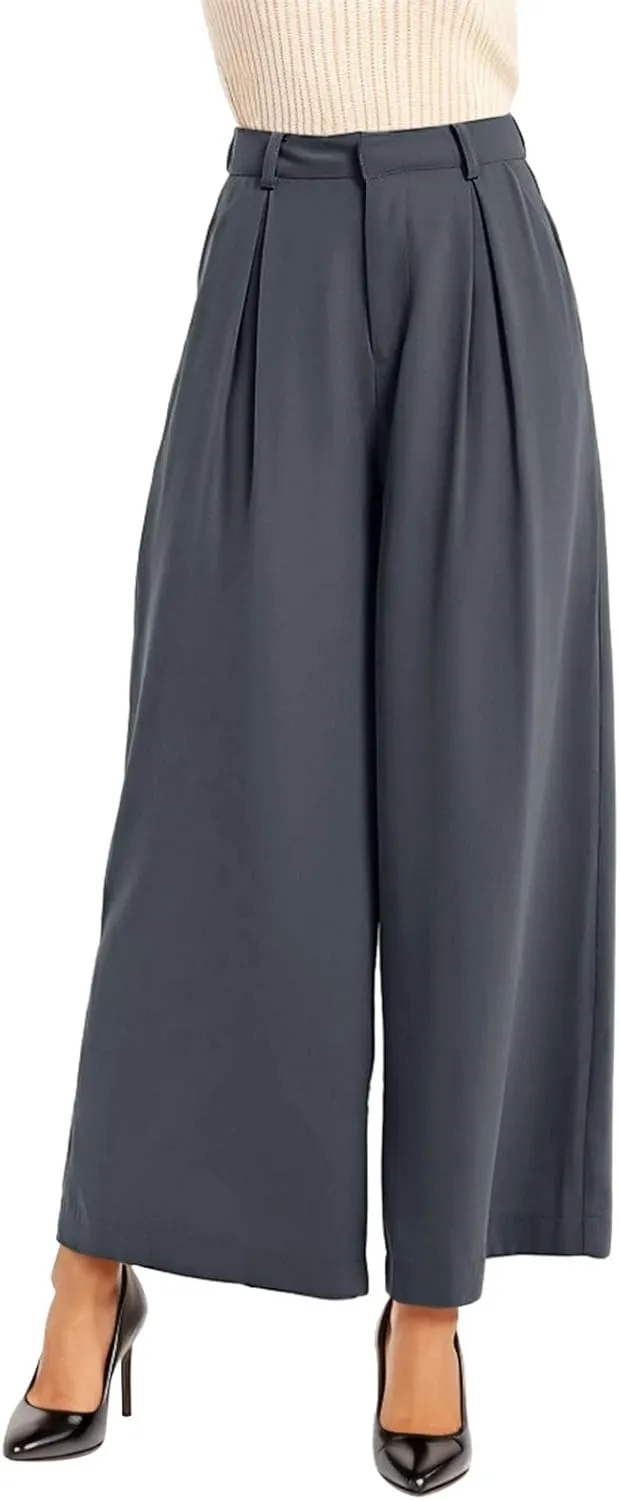 Plus Size Wide Leg Pants with Pockets Flowy Summer Palazzo High Waist Elastic Lounge Trouser Straight Wide Leg Pants