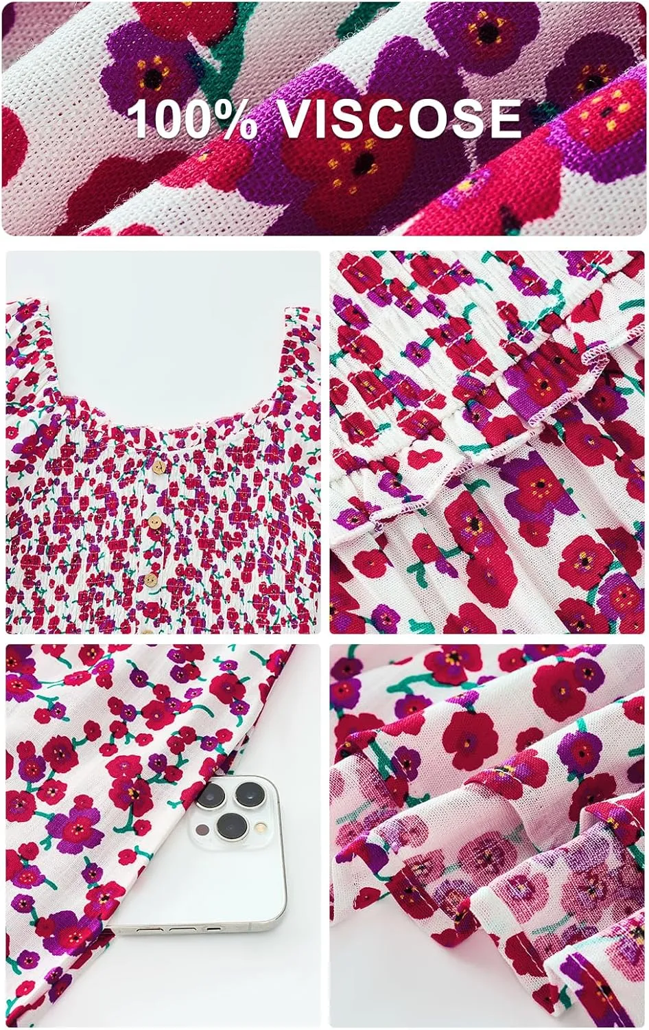 PRETTYGARDEN Womens Summer Dresses 2025 Casual Boho Floral Puff Short Sleeve Flowy Maxi Dress Smocked V Neck Sun Dresses