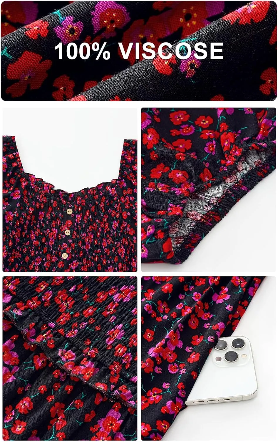 PRETTYGARDEN Womens Summer Dresses 2025 Casual Boho Floral Puff Short Sleeve Flowy Maxi Dress Smocked V Neck Sun Dresses
