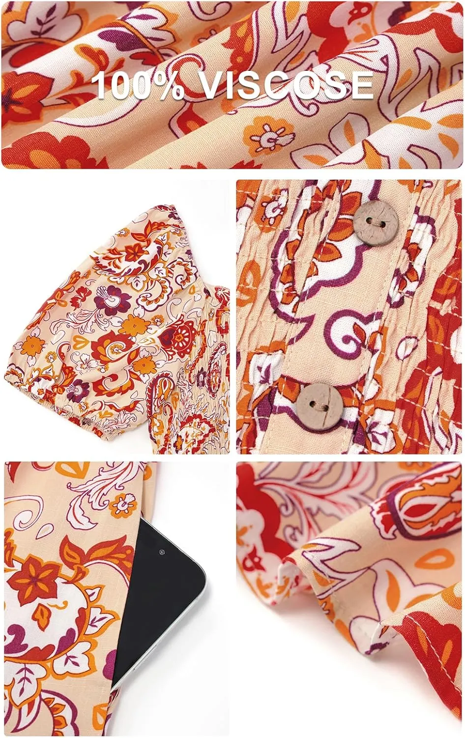 PRETTYGARDEN Womens Summer Dresses 2025 Casual Boho Floral Puff Short Sleeve Flowy Maxi Dress Smocked V Neck Sun Dresses