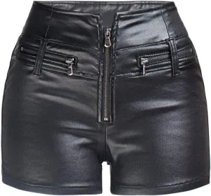 RAMISU Womens Casual Faux Leather Shorts High Waist Stretch Slim HIPS Motorcycle Skinny Coated Shorts
