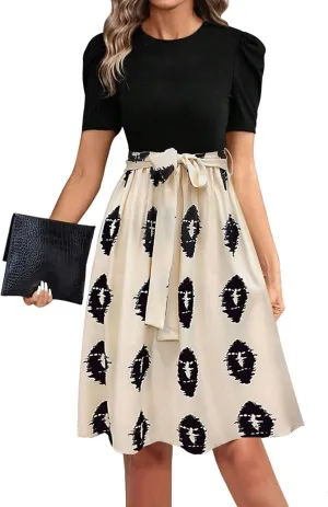 Resort Dresses for Women 2025 Vacation Floral Short Sleeve Wrap Patchwork Dresses Ruffle Hem Flowy a Line Mini Dress