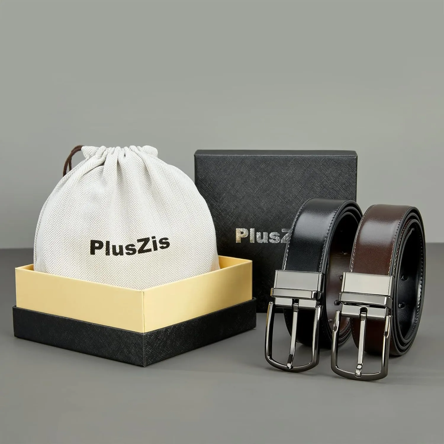 Reversible Leather Belts For Men Big and Tall 32"-62" Trim To Fit With Gift-Box