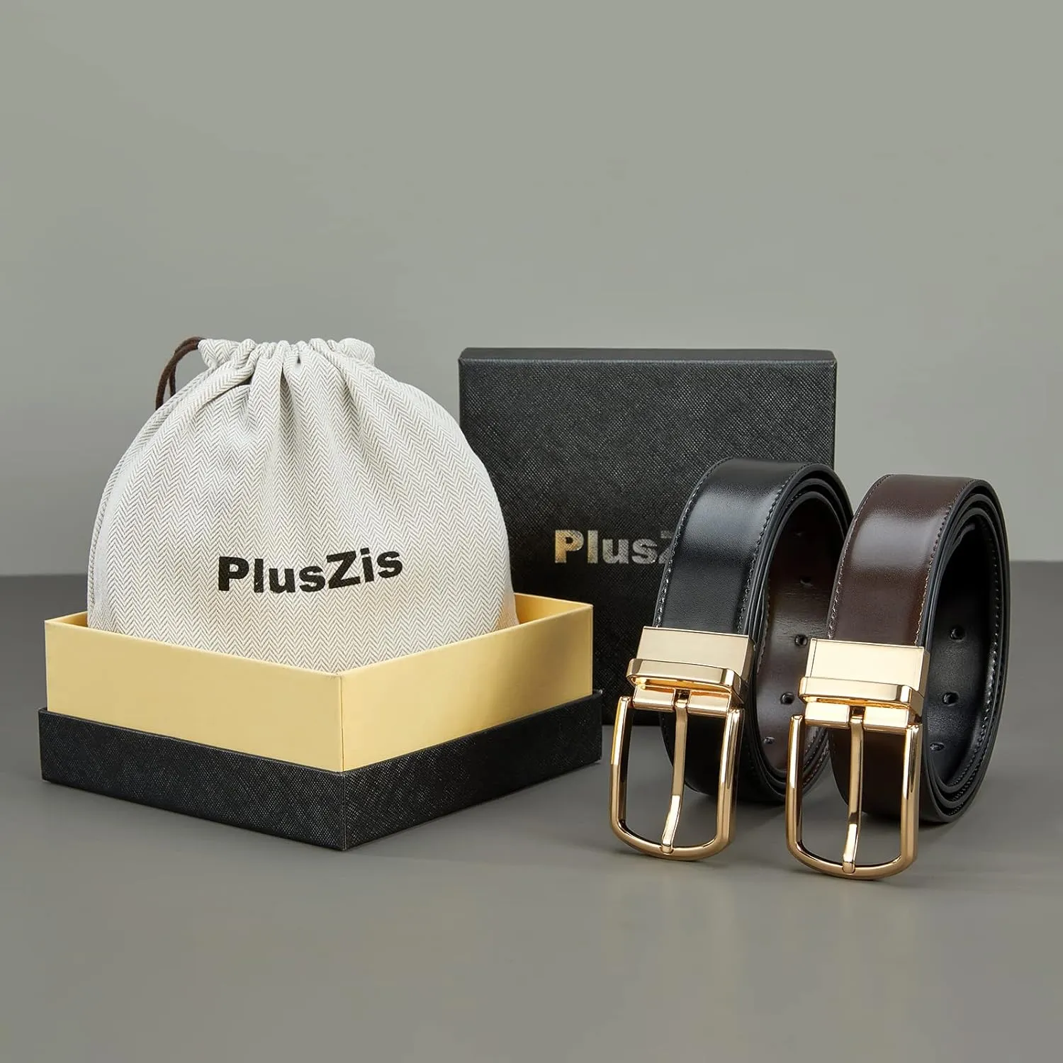 Reversible Leather Belts For Men Big and Tall 32"-62" Trim To Fit With Gift-Box
