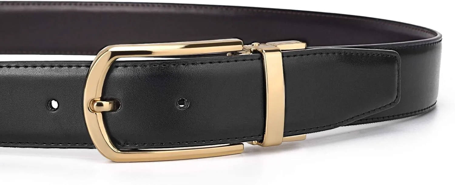 Reversible Leather Belts For Men Big and Tall 32"-62" Trim To Fit With Gift-Box