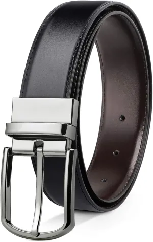 Reversible Leather Belts For Men Big and Tall 32"-62" Trim To Fit With Gift-Box