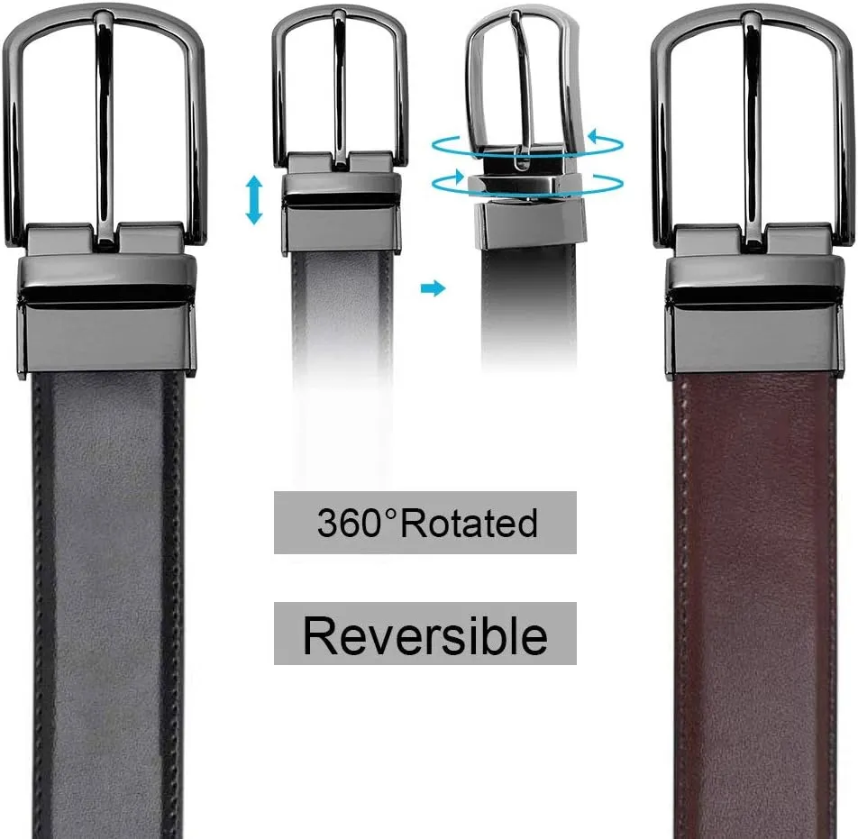 Reversible Leather Belts For Men Big and Tall 32"-62" Trim To Fit With Gift-Box