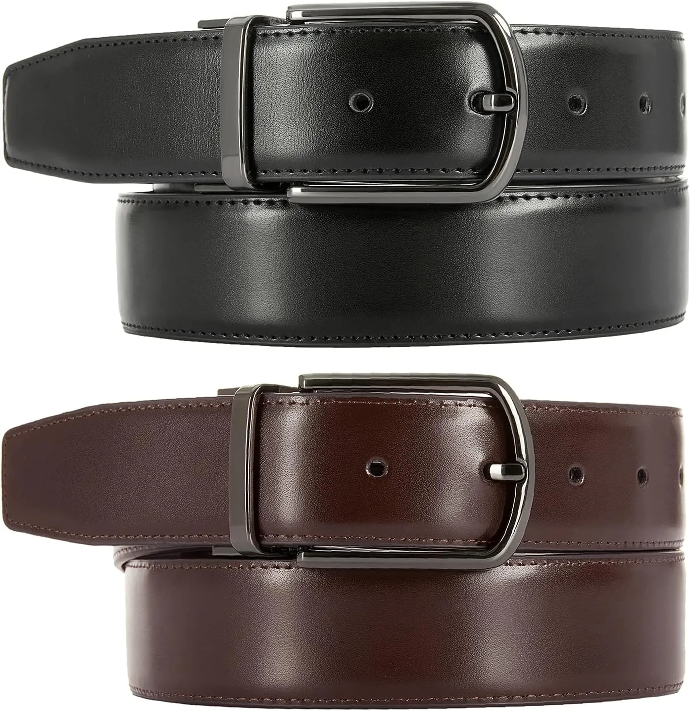 Reversible Leather Belts For Men Big and Tall 32"-62" Trim To Fit With Gift-Box