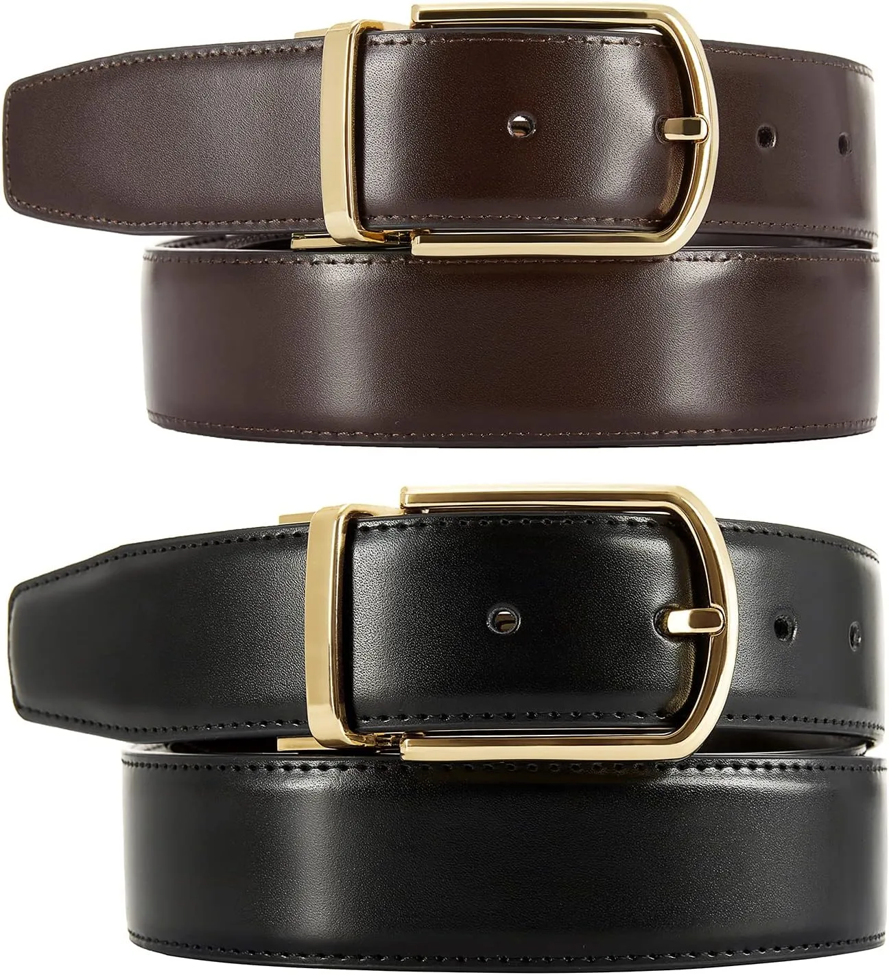 Reversible Leather Belts For Men Big and Tall 32"-62" Trim To Fit With Gift-Box