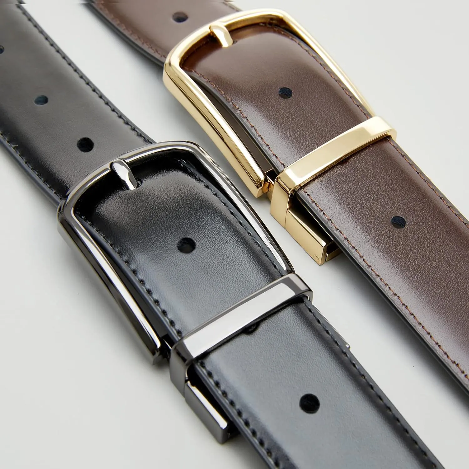 Reversible Leather Belts For Men Big and Tall 32"-62" Trim To Fit With Gift-Box