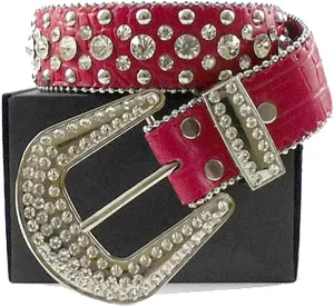 rhinestone belt celebrity western bling vegan leather mock croc belts