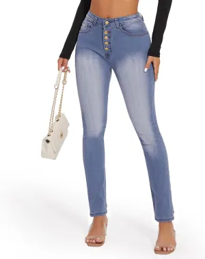 RIOJOY Skinny Stretchy Jeans for Women High Waisted Butt Lift Button Fly Jeans Slim Fit Denim Pants