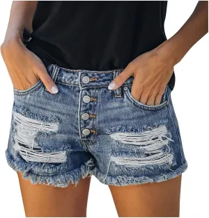 Ripped Jeans Shorts Womens High Waisted Stretchy Frayed Hem Distressed Denim Shorts Summer Hot Shorts with Pockets
