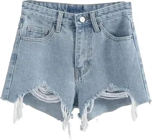 Ripped Jeans Womens High Waisted Irregular Frayed Raw Denim Shorts Summer Casual Shorts for Teen Girls
