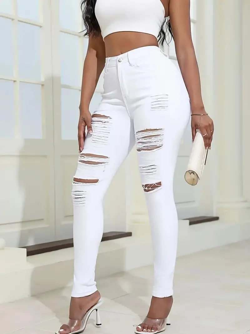 Ripped Skinny Jeans for Women High Waisted Stretch Slim Fit Distressed Butt Lifting Denim Jeans Pants