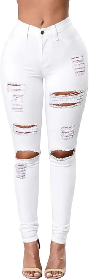Ripped Skinny Jeans for Women High Waisted Stretch Slim Fit Distressed Butt Lifting Denim Jeans Pants