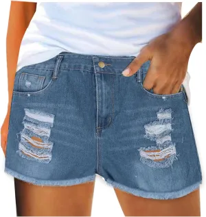 Rvidbe Jean Shorts Womens Teen Girls Casual Summer High Waisted Stretchy Rolled Hem Tassels Denim Shorts with Pockets Jean Shorts Womens High Waisted Jean Shorts for Women
