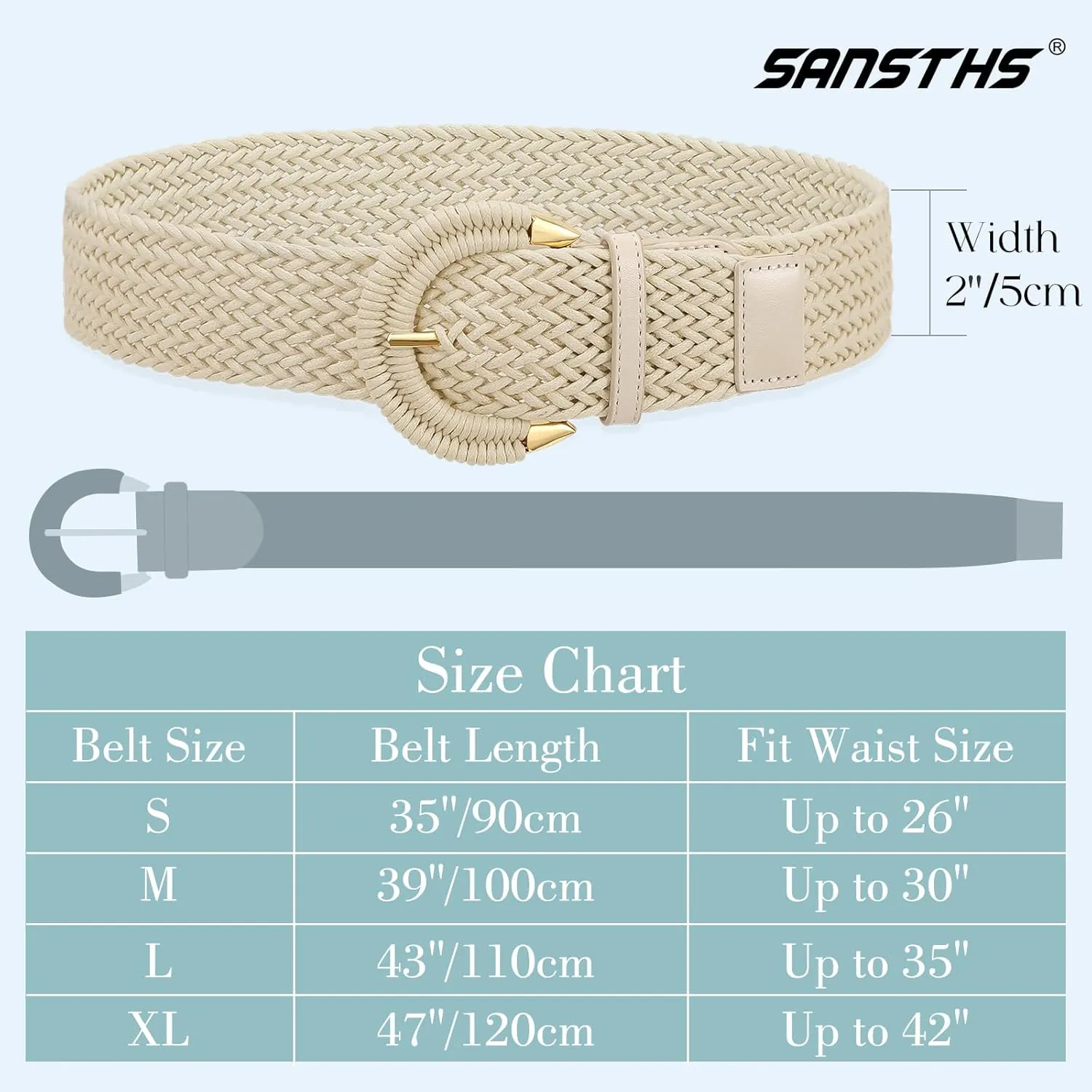 SANSTHS Women Wide Woven Belt for Dresses Fashion Rattan Braided Waist Belt Straw Raffia Boho Belt for Jeans