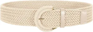 SANSTHS Women Wide Woven Belt for Dresses Fashion Rattan Braided Waist Belt Straw Raffia Boho Belt for Jeans