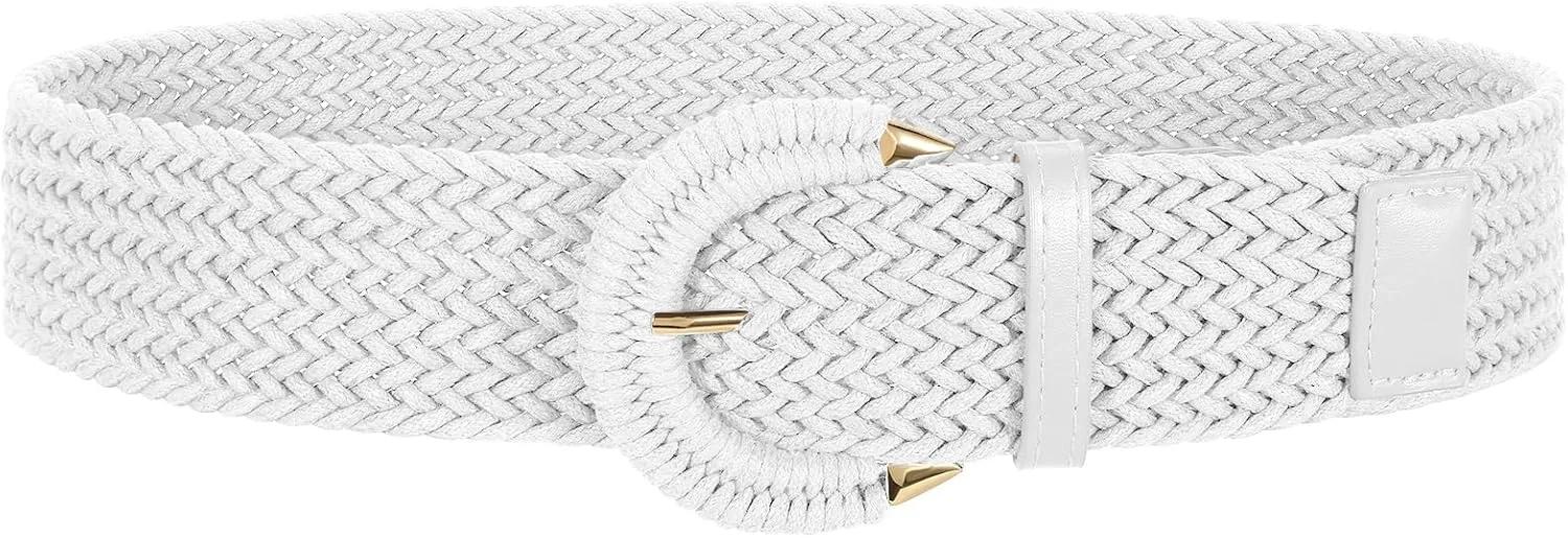 SANSTHS Women Wide Woven Belt for Dresses Fashion Rattan Braided Waist Belt Straw Raffia Boho Belt for Jeans