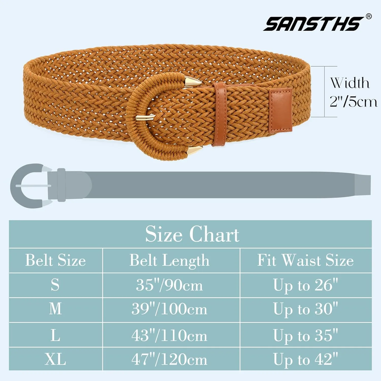 SANSTHS Women Wide Woven Belt for Dresses Fashion Rattan Braided Waist Belt Straw Raffia Boho Belt for Jeans