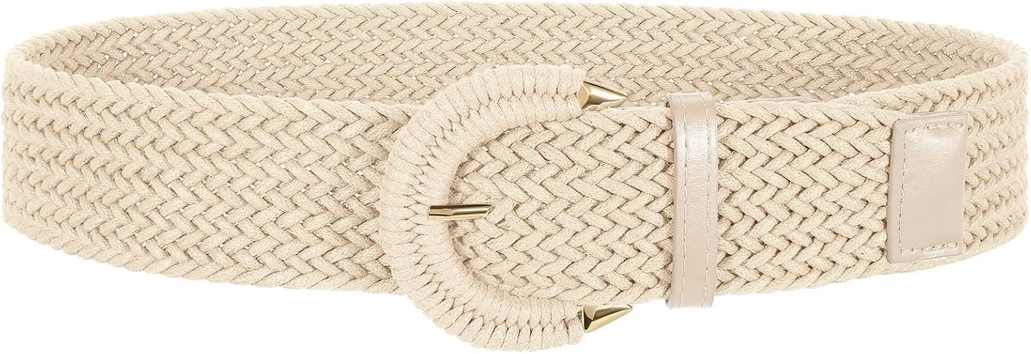 SANSTHS Women Wide Woven Belt for Dresses Fashion Rattan Braided Waist Belt Straw Raffia Boho Belt for Jeans